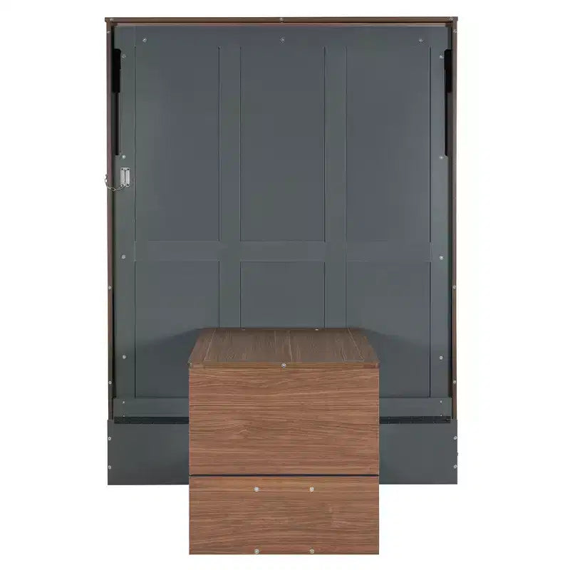 Full Size Murphy Bed, Wooden Full Cabinet Bed Wall Bed with Foldable Desk, Folding Wall Chest Bed for Guest Room Office