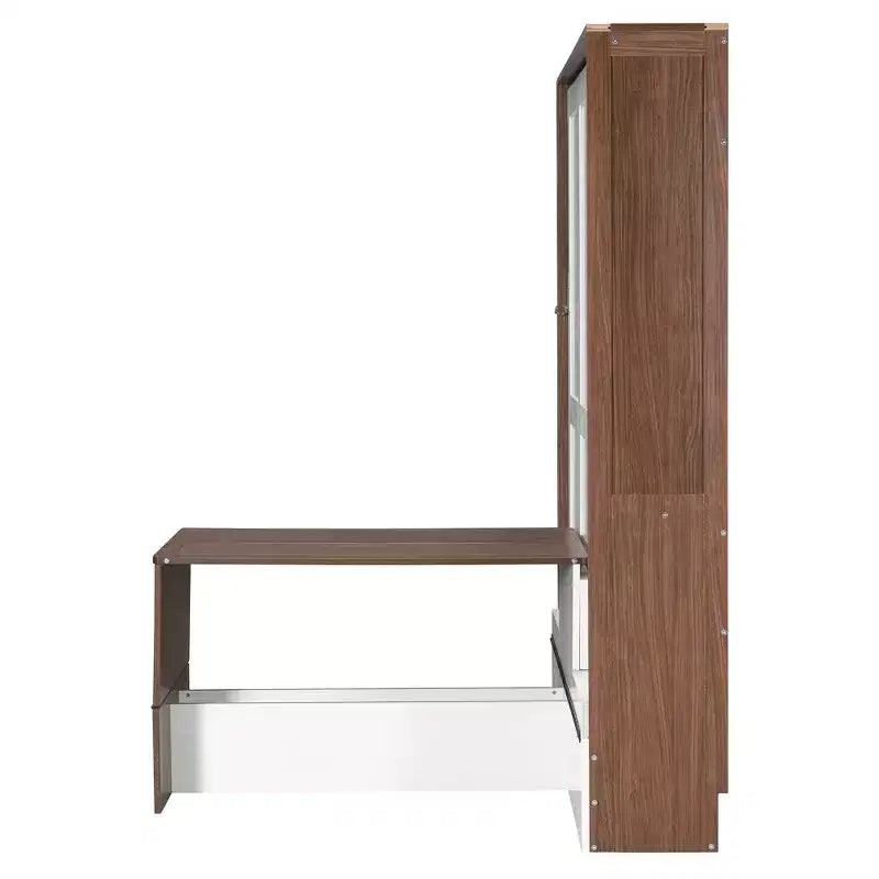 Full Size Murphy Bed, Wooden Full Cabinet Bed Wall Bed with Foldable Desk, Folding Wall Chest Bed for Guest Room Office