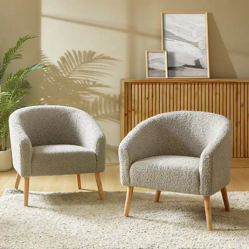 Sheila Modern 30 W Boucle Armchair with Solid Wood Legs Set of 2 by HULALA HOME