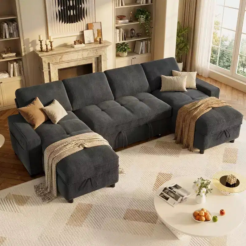 104 U-Shaped Convertible Sleeper Sofa Bed with Storage