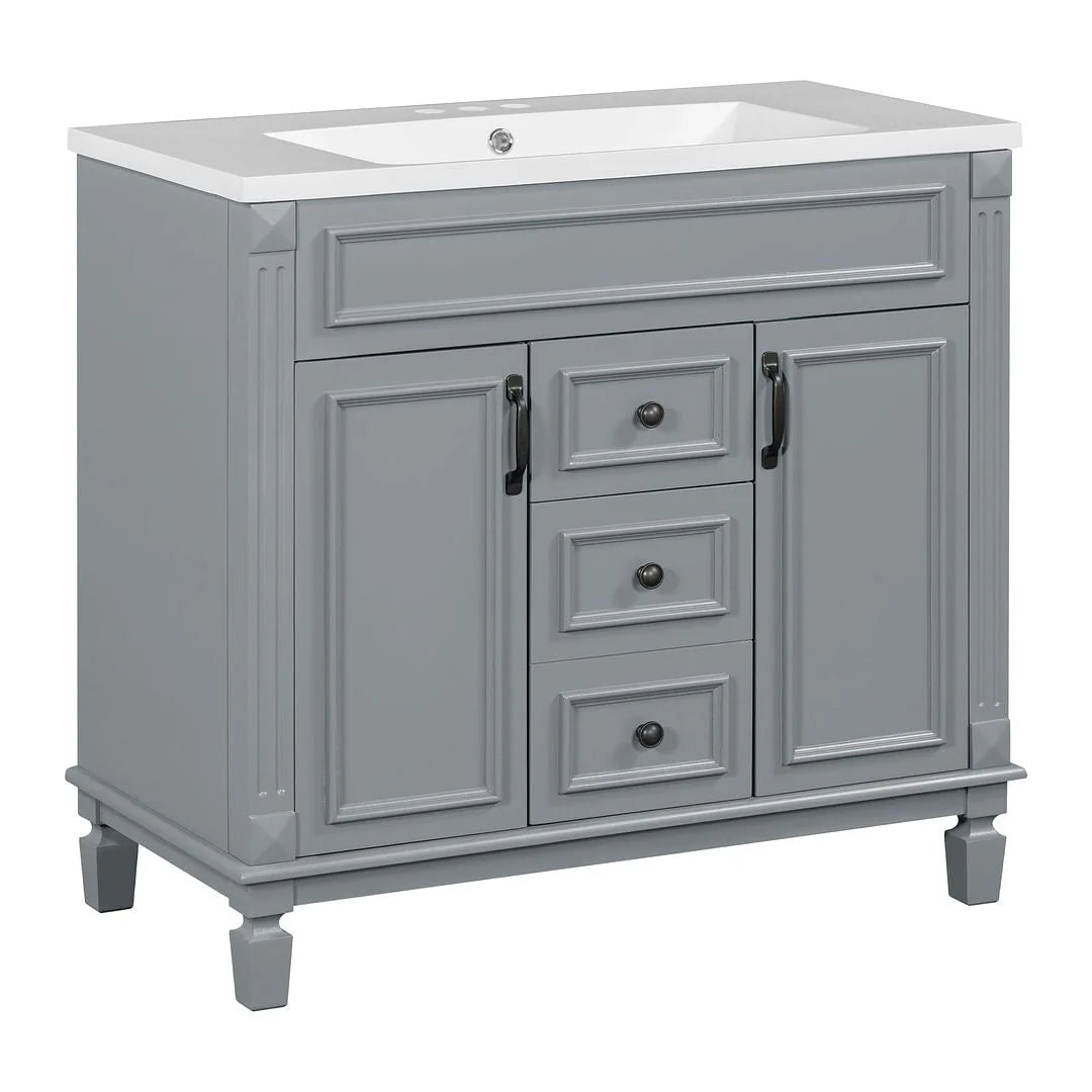 36 Modern Bathroom Vanity with Top Sink and Mirror Cabinet,2 Doors and 2 Drawers