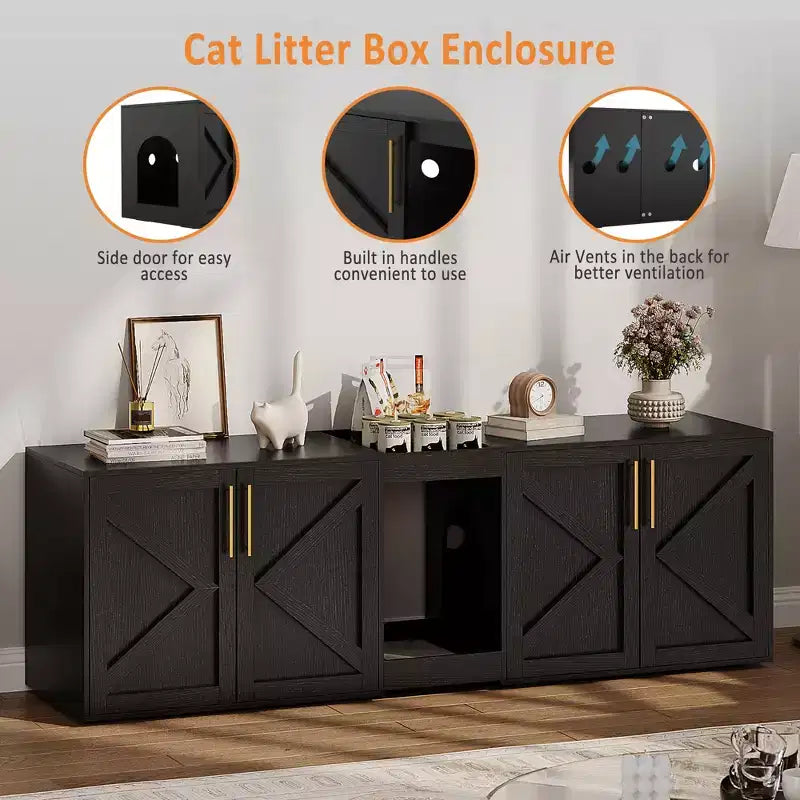 Cat Litter Box Enclosure, Large Cat Litter Cabinet, Double Enclosed Litter Box Furniture, Wooden Litter Box Cabinet, for Home, Living Room