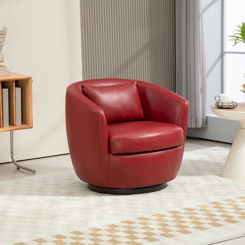 Upholstered Swivel Barrel Armchair with Storage Modern Living Room Side Chair for Bedroom, Office, Reading Spaces- PU
