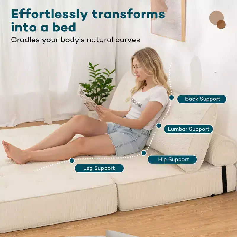 WARMOUNTS Foldable Sofa Bed with Adjustable Backrest, Convertible Queen Size Sleeper Sofa for Living Room & Office