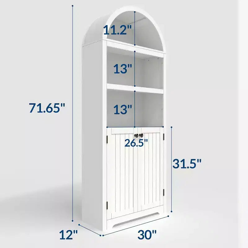 72 Tall Arched Cabinet, 5 Tier Arched Bookshelf with Double Doors & Adjustable Shelf, Wooden Bookcase with Storage for Home Office