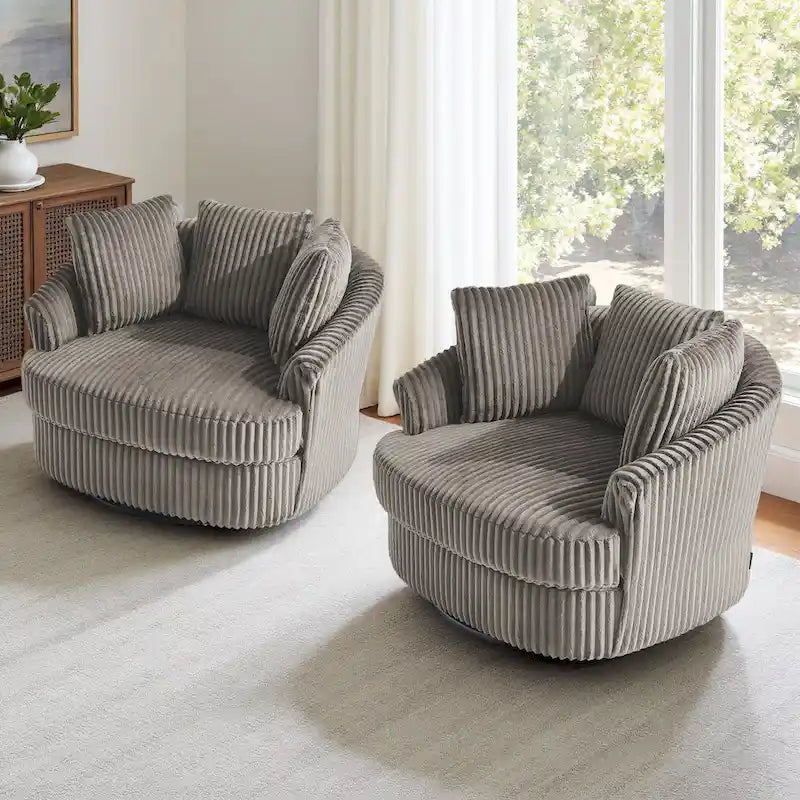 DREAMSIDEA 2 Set Recessed Arm Slipcovered Swivel Barrel Chair