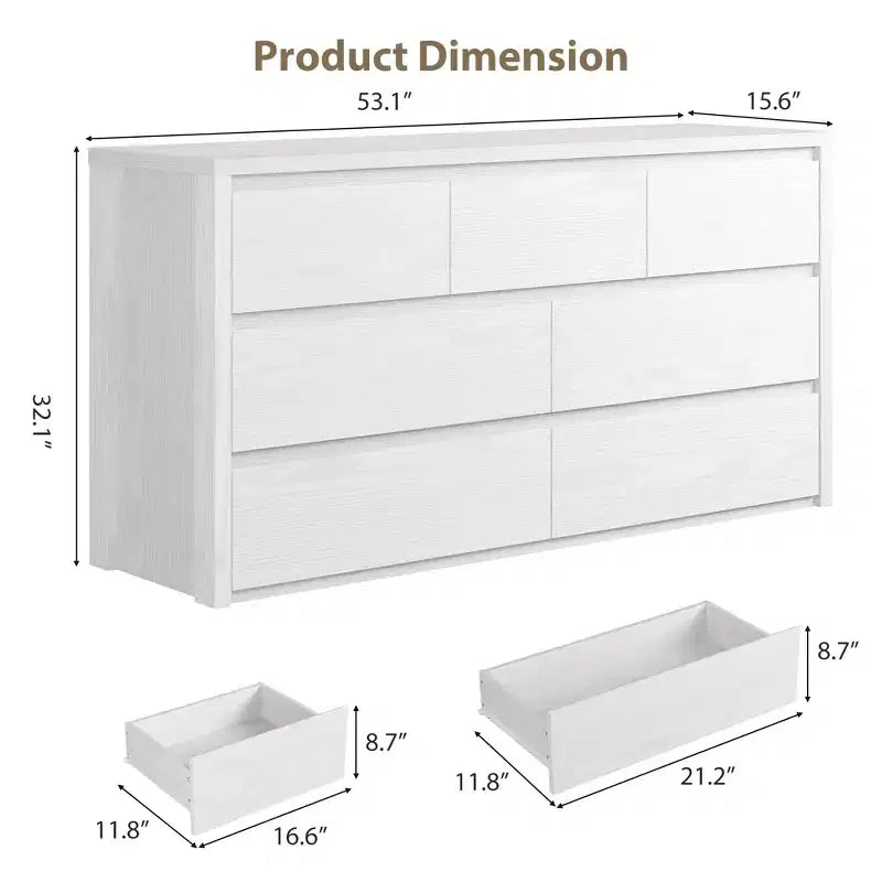 Wide Modern 7-Drawer Dresser for Bedroom, Large Wooden Chest of Drawers with Storage Organizer for Living Room, Hallway & Entryway