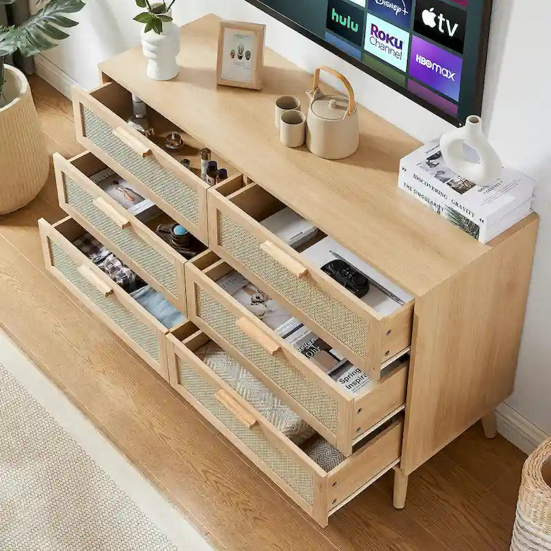 Bedroom Dresser with Rattan Fronts