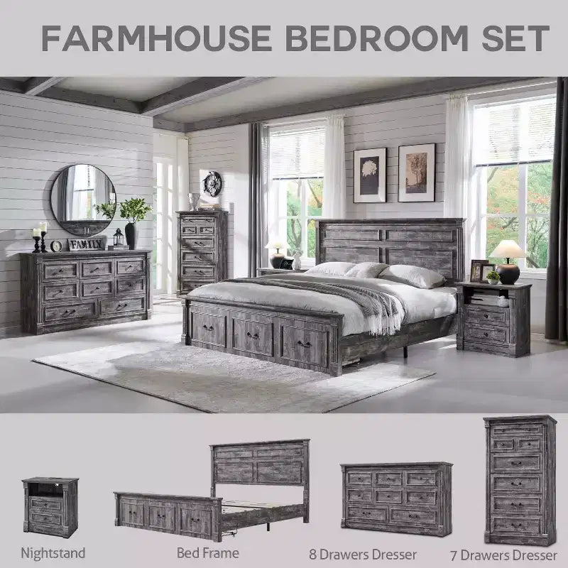 Mastgoal 57 Farmhouse Dresser with 7 Drawers, Rustic Wood Closet Storage with Roman Column for Bedroom