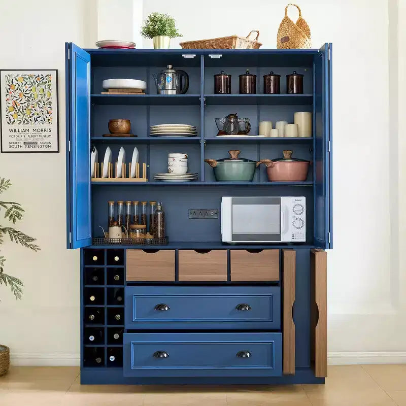 Whisen 71 Tall Freestanding Kitchen Pantry, Large Dining Storage Cabinet Cupboard Sideboards With 4 Foldable Doors, Shelves, Wine Racks