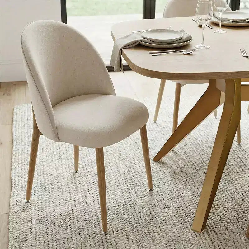 78-96 Modern Extendable Dining Table Set for 6/8, Japandi Dining Room Set with Beige Upholstered Chairs, V-Leg Trestle Base-Panipeachy