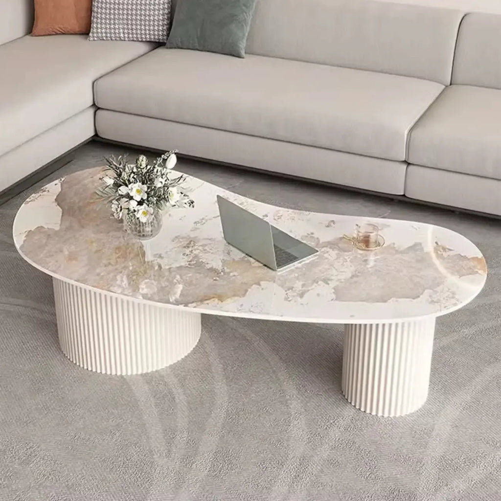 Minimalist Standard White Oval Coffee Table with 2 Drawers