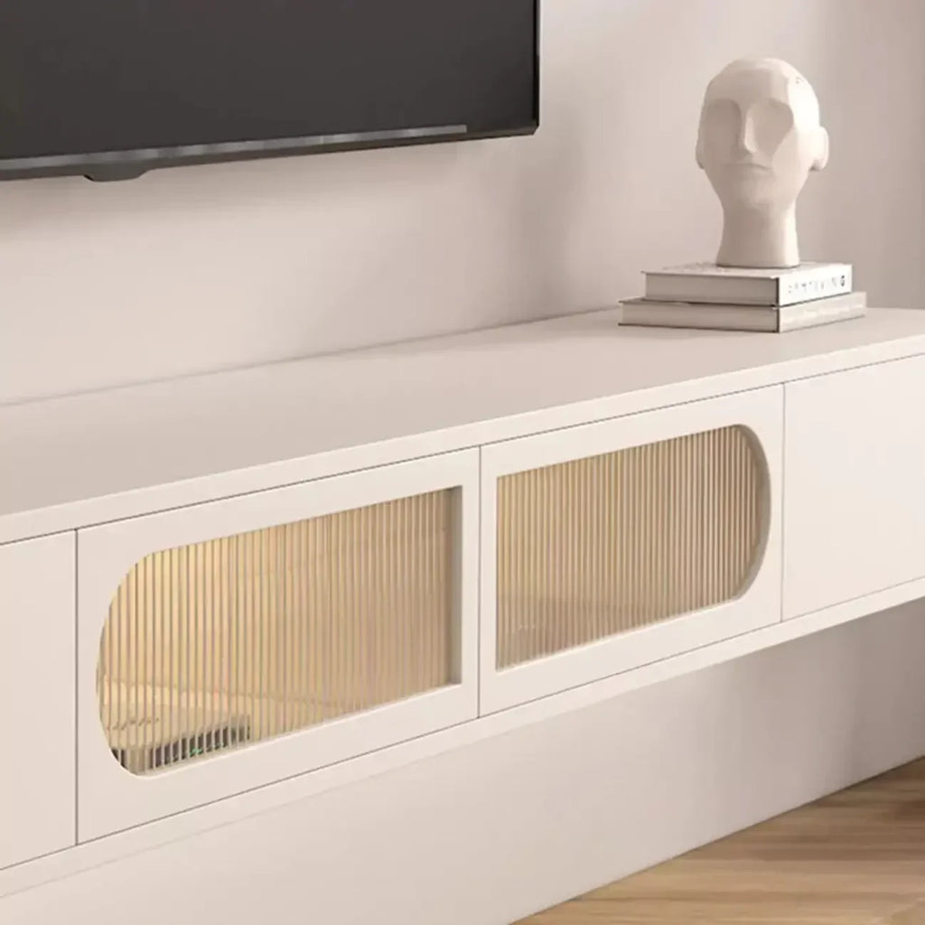 White Wooden Floating TV Stand with Storage for Living Room