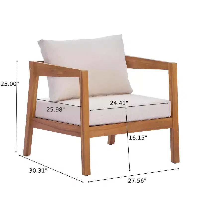 ModernLuxe 4/5-Piece Acacia Wood Patio Furniture Sofa Set, Outdoor Conversation Set with Coffee Table for Porch/Garden/Balcony