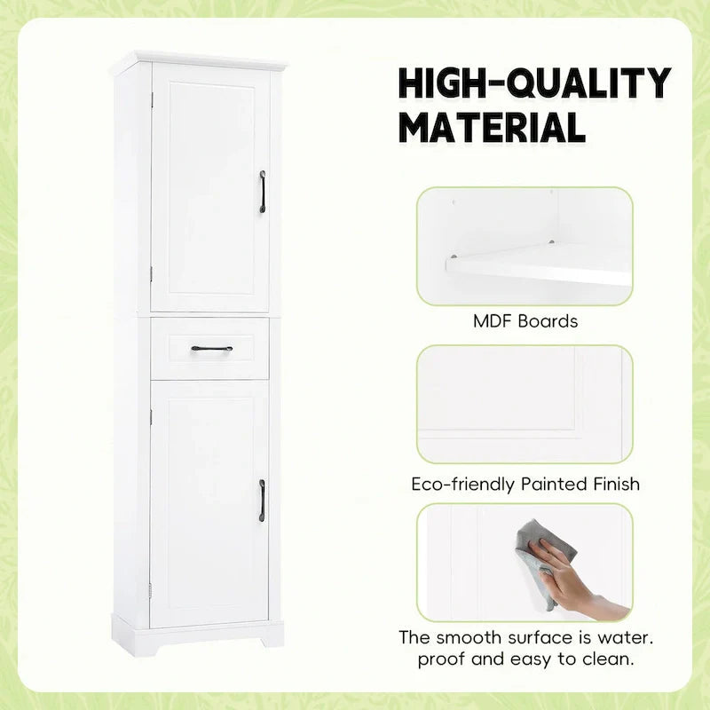 Freestanding Bathroom Cabinet with 2 Doors, Adjustable Shelves & Door Storage ,Tall Bathroom Organizer