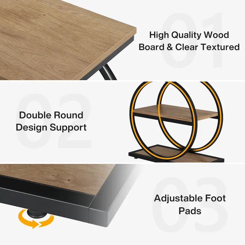 Narrow End Table with 3 Storage Shelves, Wood Side Table for Living Room