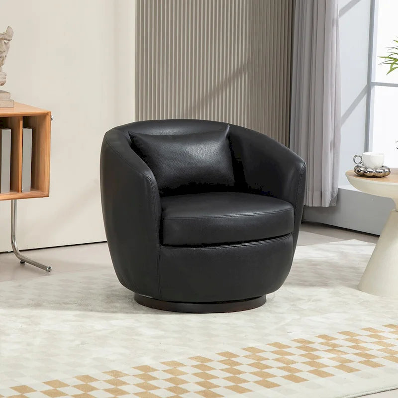Upholstered Swivel Barrel Armchair with Storage Modern Living Room Side Chair for Bedroom, Office, Reading Spaces- PU