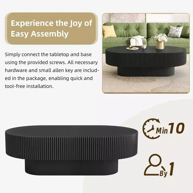 Oval Coffee Table with Fluted Base for Living Room