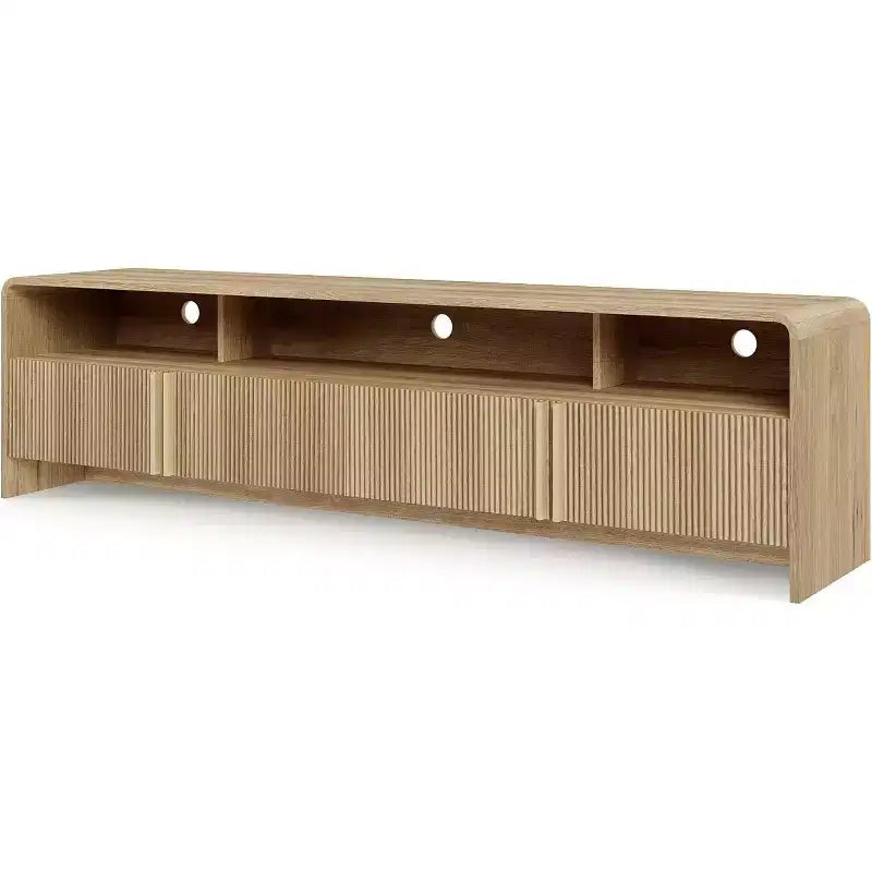 AMERLIFE 70 Modern TV Stand with Fluted Design & Storage Cabinets, for TVs up to 80, Wood Entertainment Center Media Console for Living Room