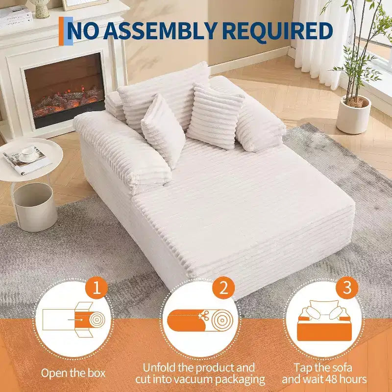 Oversized Chaise Lounge Chair Sofa Bed, Corduroy Sleeper Sofa with Pillows and Wide Armrests for Living Room, Bedroom, Movie Room