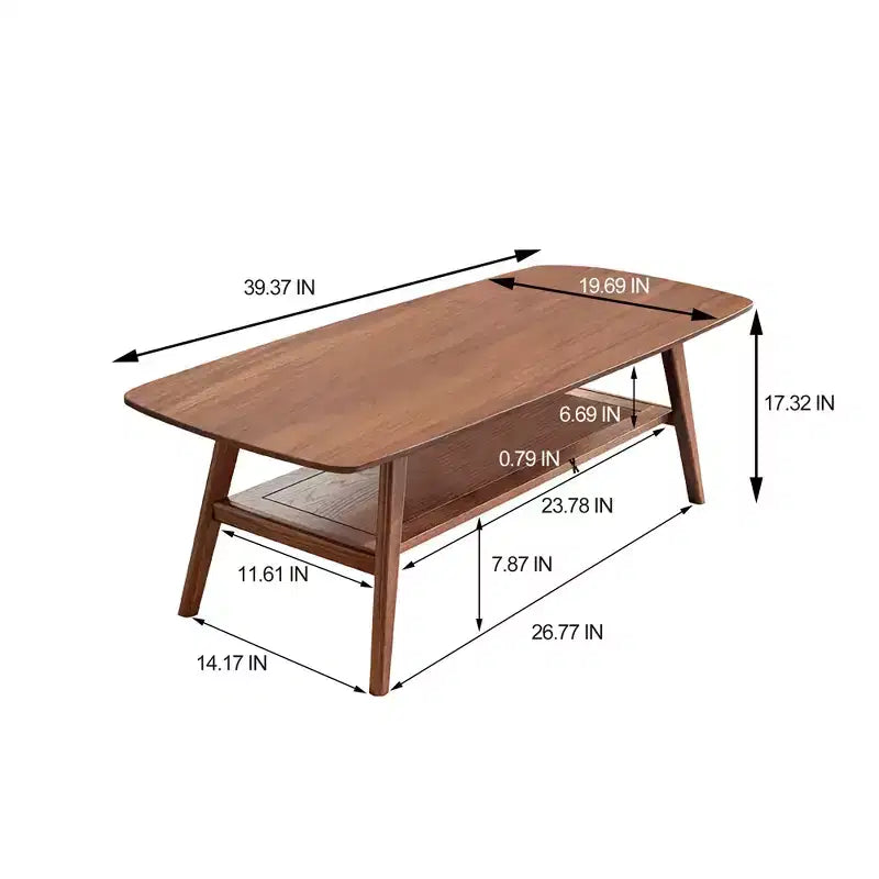 GDFStudio Wright Modern Solid Oak Wood Rectangle Coffee Table With Storage Shelf
