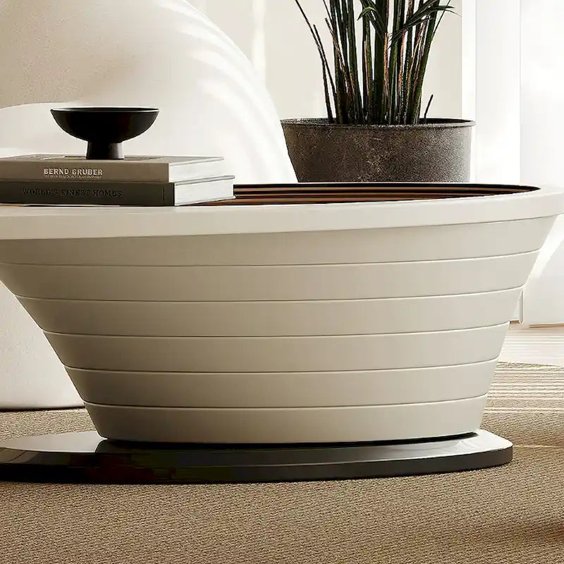 Light Luxury Modern Minimalist Oval Glass Tabletop Coffee Table Gray Base 51 in. - L 51.18W 25.59H 14.37