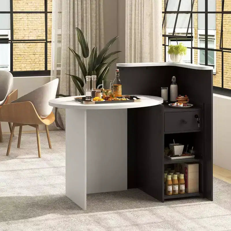 Costway Front Reception Counter Desk Checkout Office Desk with Open Shelf & Lockable Drawer White/Brown/Black