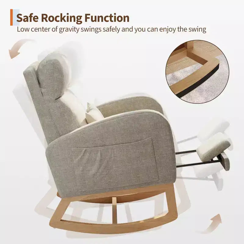 Modern Soft Rocking Chair with Pillow & Side Pockets, for Living Room, Bedroom