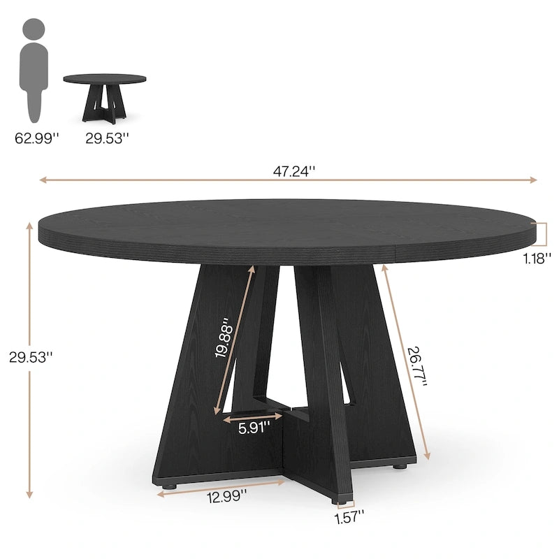 47 Inch Round Dining Table for 4, Wood Kitchen Dinner Table for Kitchen Dining Living Room - N/A