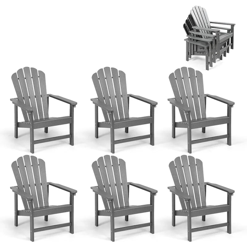 Vrakae 6 Pcs Patio HDPE All-Weather Stacking Adirondack Chair