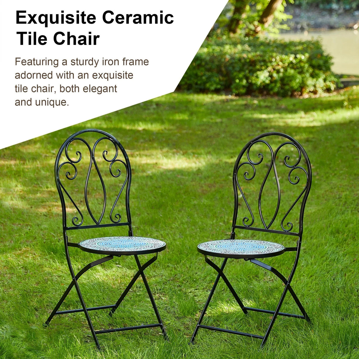 Glitzhome Outdoor Metal Folding Bistro Set 3PCS Patio Table Chairs