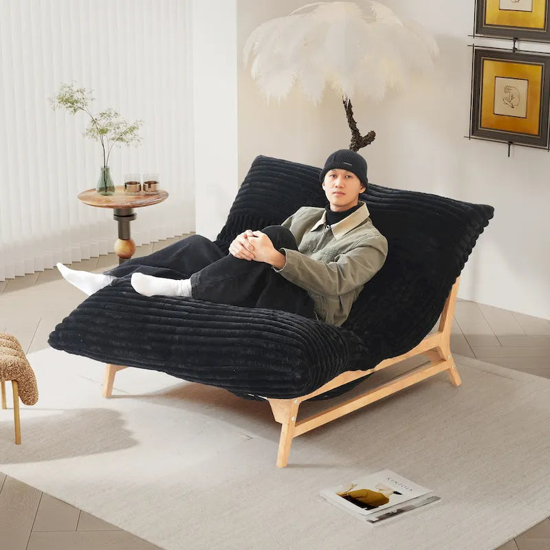 Bean Bag Accent Chair Large Plush Bean Bag Lounger with Solid Wood Frame Comfy Lounge Chair with Down Filling