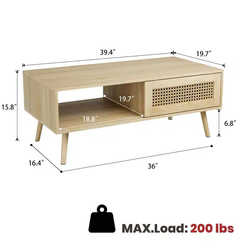 Brown Rattan-Style 2-Piece Living Room Set (TV Stand + Coffee Table), Seats 1