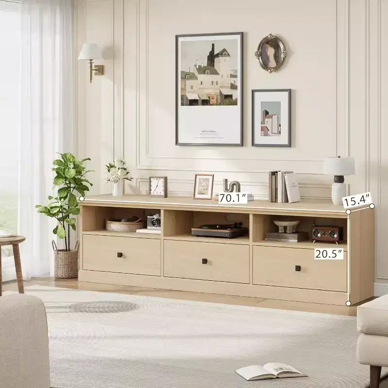 70 Mid-Century Modern Entertainment Center with Storage Drawer & Open Shelves
