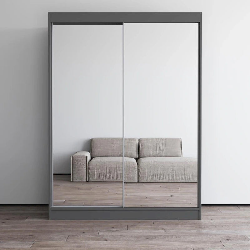 Mirrored 2-Door Wardrobe Armoire with High-Gloss Finish | 47 or 59 Wide