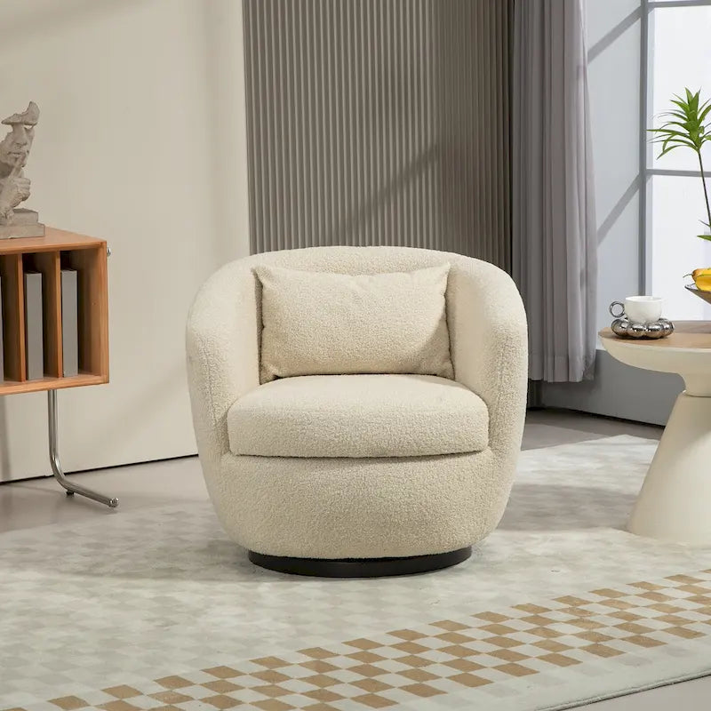 Upholstered Swivel Barrel Armchair with Storage Modern Living Room Side Chair for Bedroom/Office/Reading Spaces