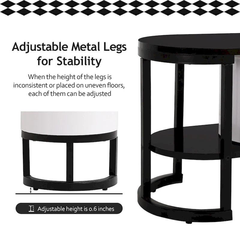 Modern Black White Retractable TV Stand with 3 Drawers and Metal Adjustable Legs for Living Room Bedroom