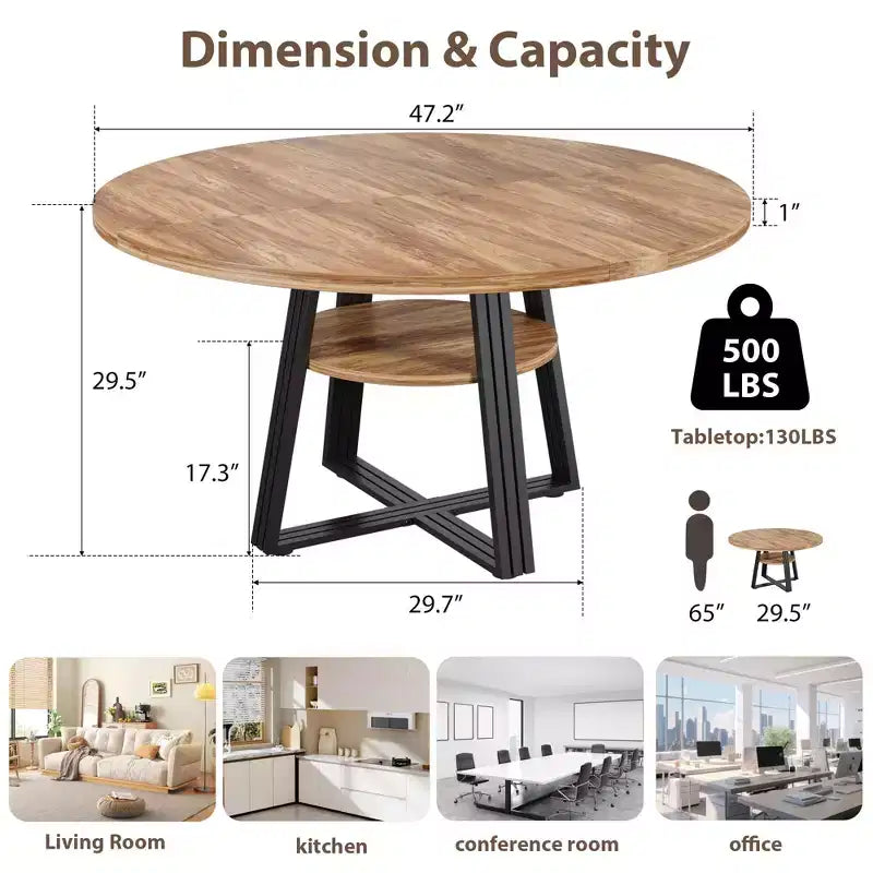 47 Round Dining Table for 4, Kitchen Dining Room Circle Dinner Pedestal Table, Space Saving Wood Kitchen & Dining Room Furniture