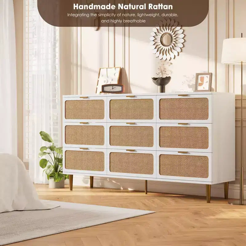 Rattan chest of drawers for the bedroom, large-capacity drawer cabinets for the wardrobe, suitable for the living room, hallway, and childrens room.