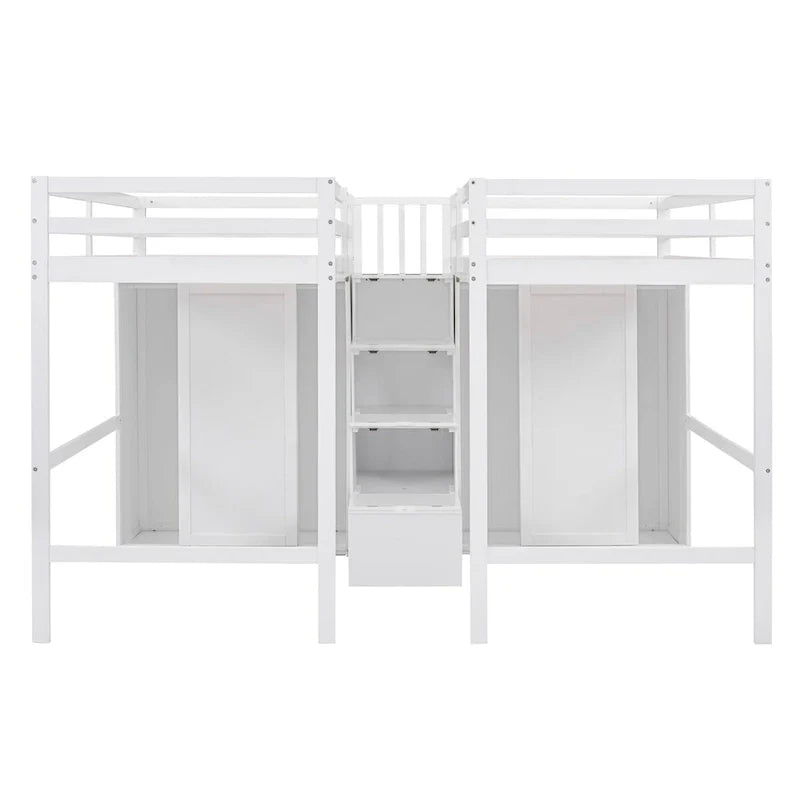 Double Twin Loft Beds with Wardrobes and Staircase