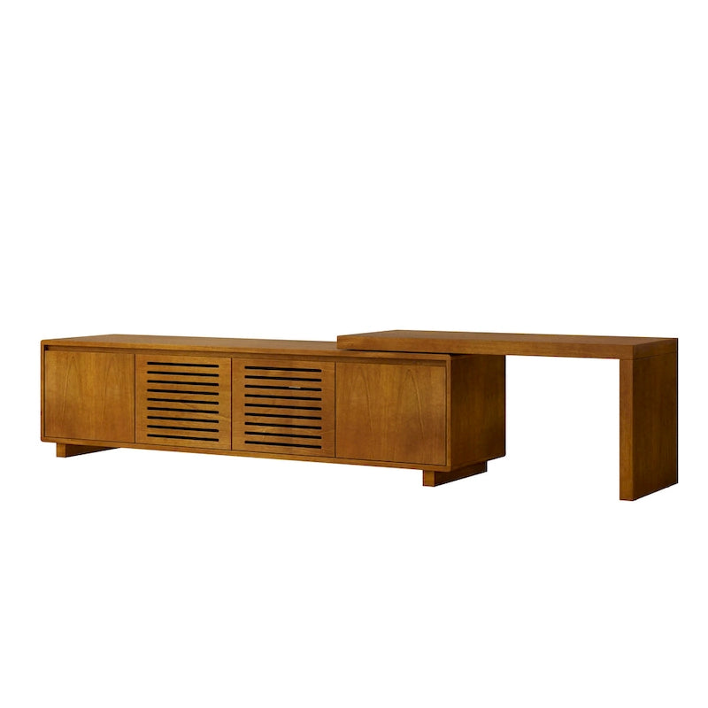 Mid Century Expandable TV Stand with 4 Storage Cabinets and Hollowout Door for Living Room Entertainment Center