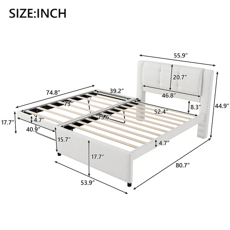 Merax Full Size Upholstery platform bed with Trundle