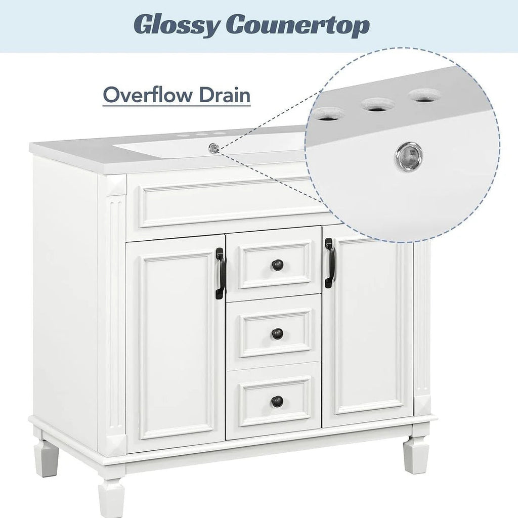 36 Modern Bathroom Vanity with Top Sink and Mirror Cabinet,2 Doors and 2 Drawers
