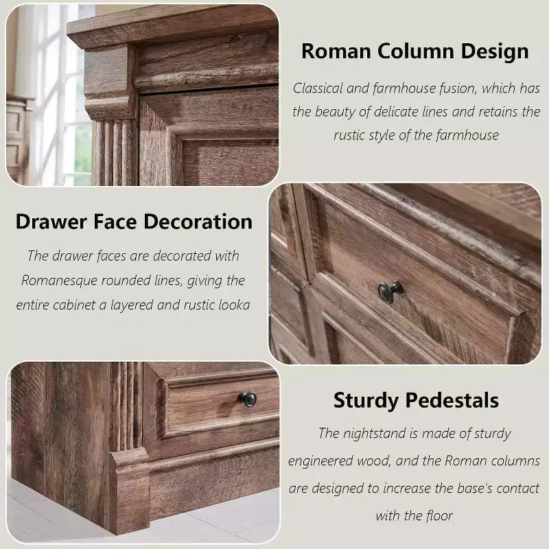 Mastgoal 57 Farmhouse Dresser with 7 Drawers, Rustic Wood Closet Storage with Roman Column for Bedroom