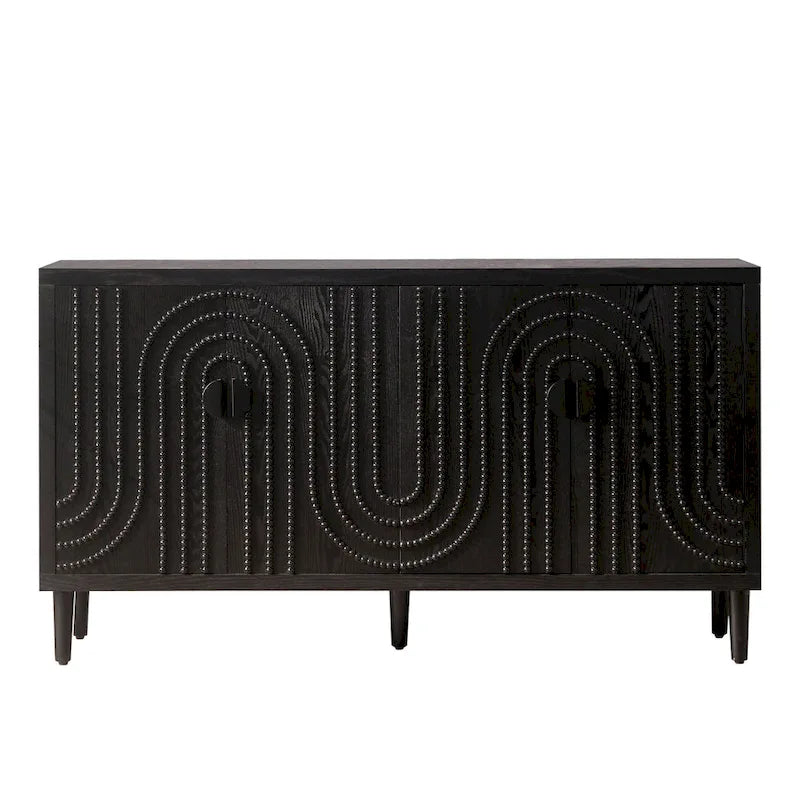 Meuble de rangement en bois à 4 portes, Buffet moderne noir, Meuble sur pied, Buffets en bois