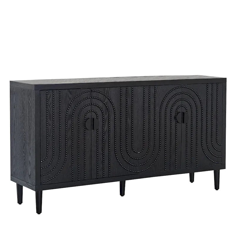 Meuble de rangement en bois à 4 portes, Buffet moderne noir, Meuble sur pied, Buffets en bois