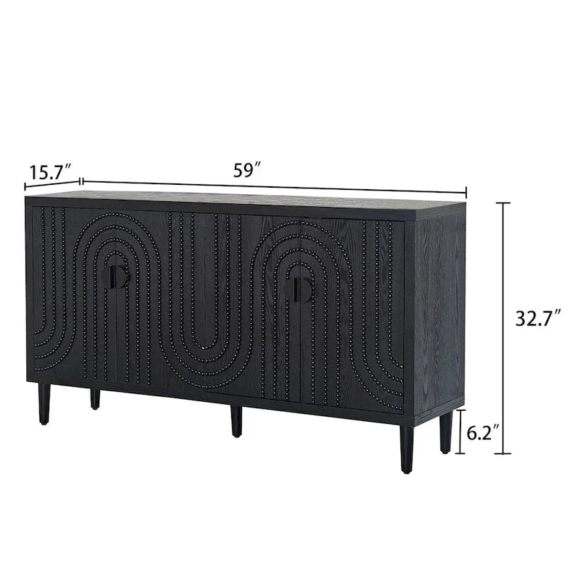 Meuble de rangement en bois à 4 portes, Buffet moderne noir, Meuble sur pied, Buffets en bois