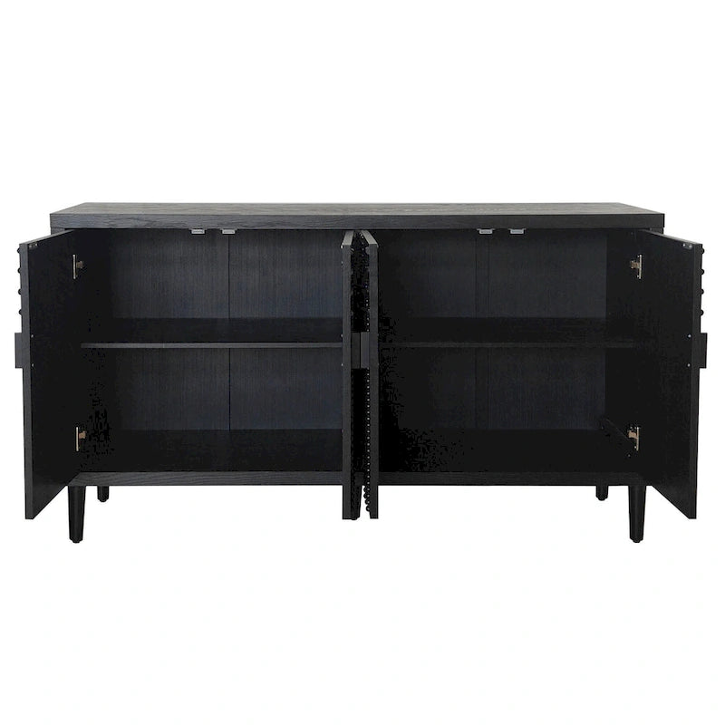 Meuble de rangement en bois à 4 portes, Buffet moderne noir, Meuble sur pied, Buffets en bois