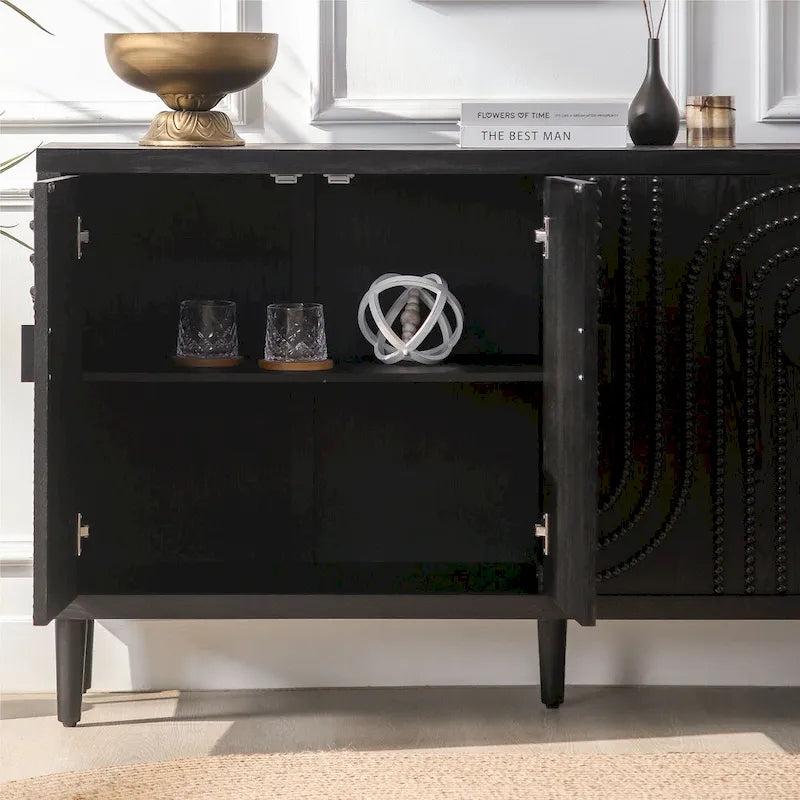 Meuble de rangement en bois à 4 portes, Buffet moderne noir, Meuble sur pied, Buffets en bois