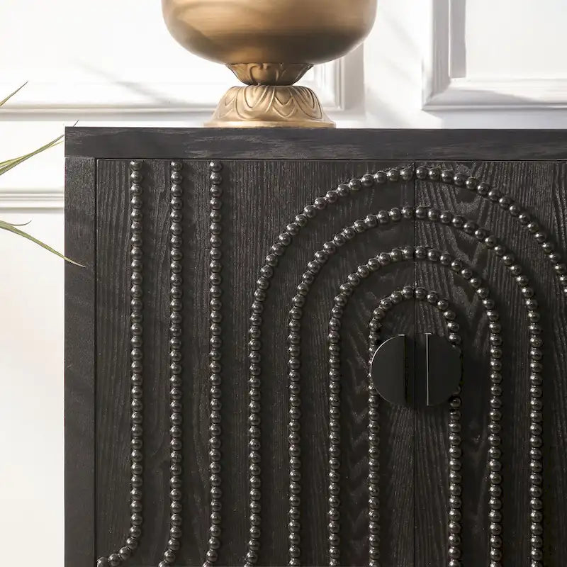 Meuble de rangement en bois à 4 portes, Buffet moderne noir, Meuble sur pied, Buffets en bois
